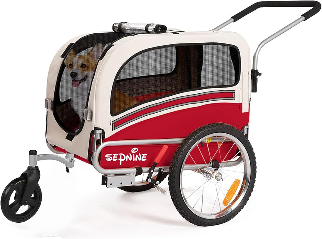 2 in 1 Pet Bicycle Trailer with a 6" Stroller Wheel Suitable for Small and Medium Dogs, Carrier Up to 66/88 LBS, Easy Fo