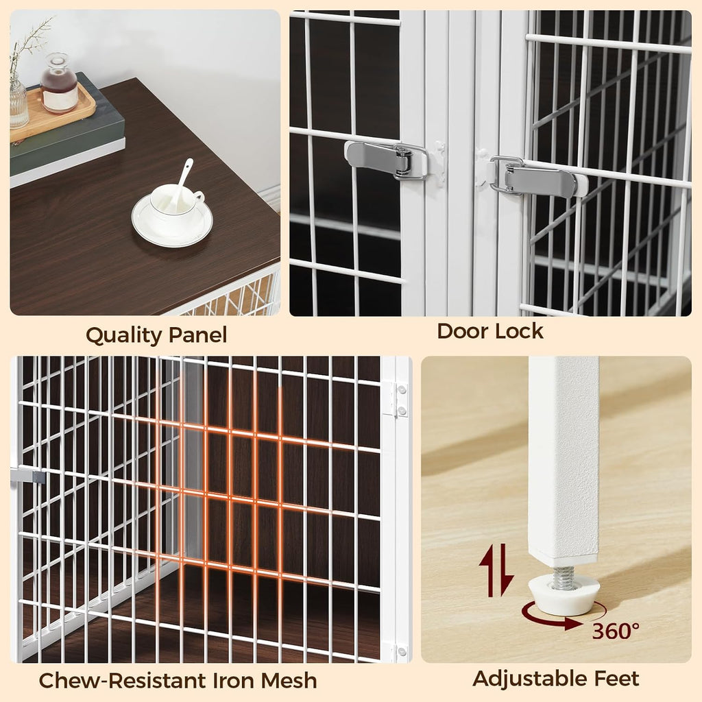 MAHANCRIS Dog Crate Furniture for 2 Dogs, 43.3" Dog Kennel with Removable Divider, Heavy Sturdy Dog Furniture Style Doub