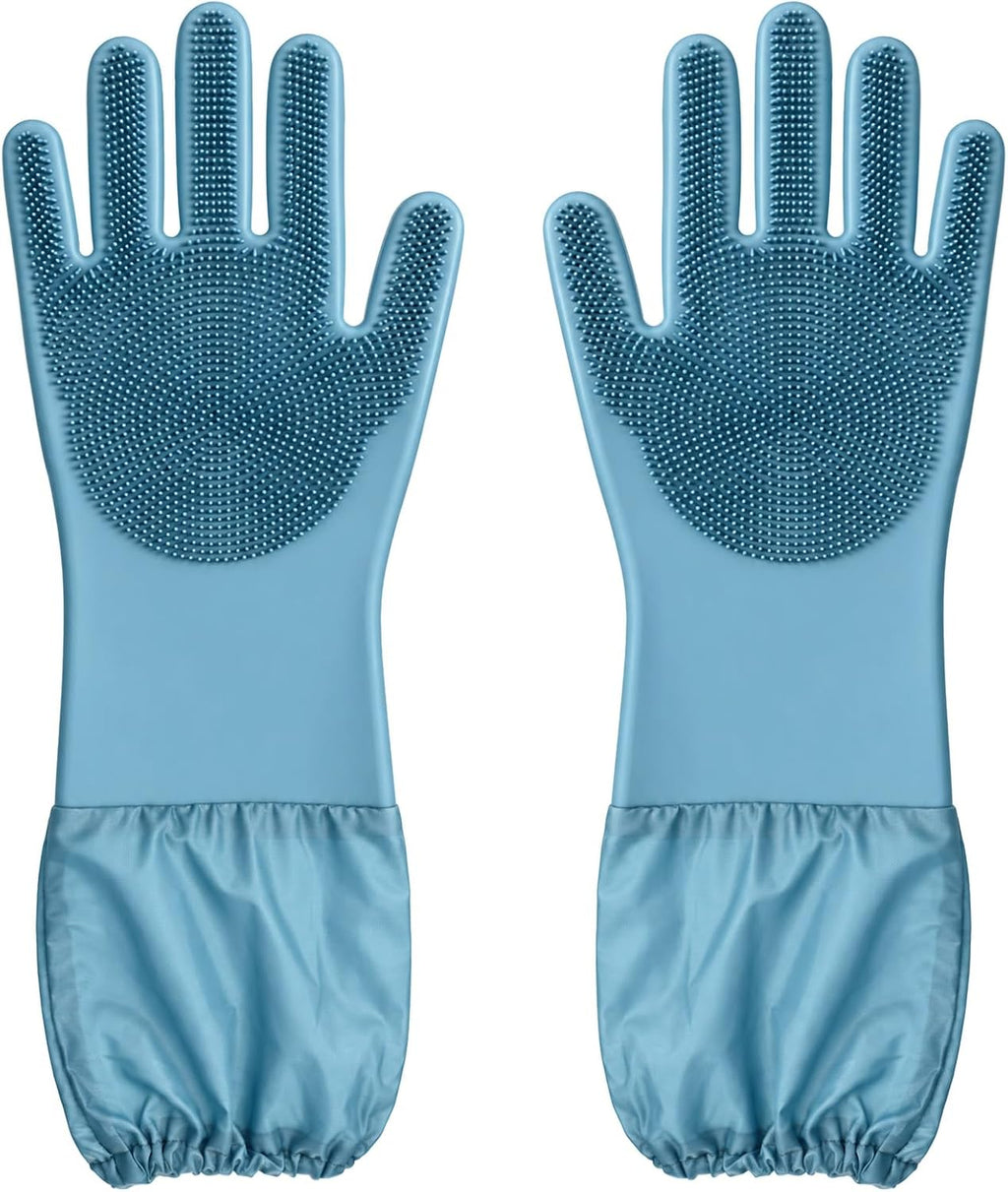 Pet Grooming Gloves 17.3 Inch Extra Long Dog Washing Gloves, Blue