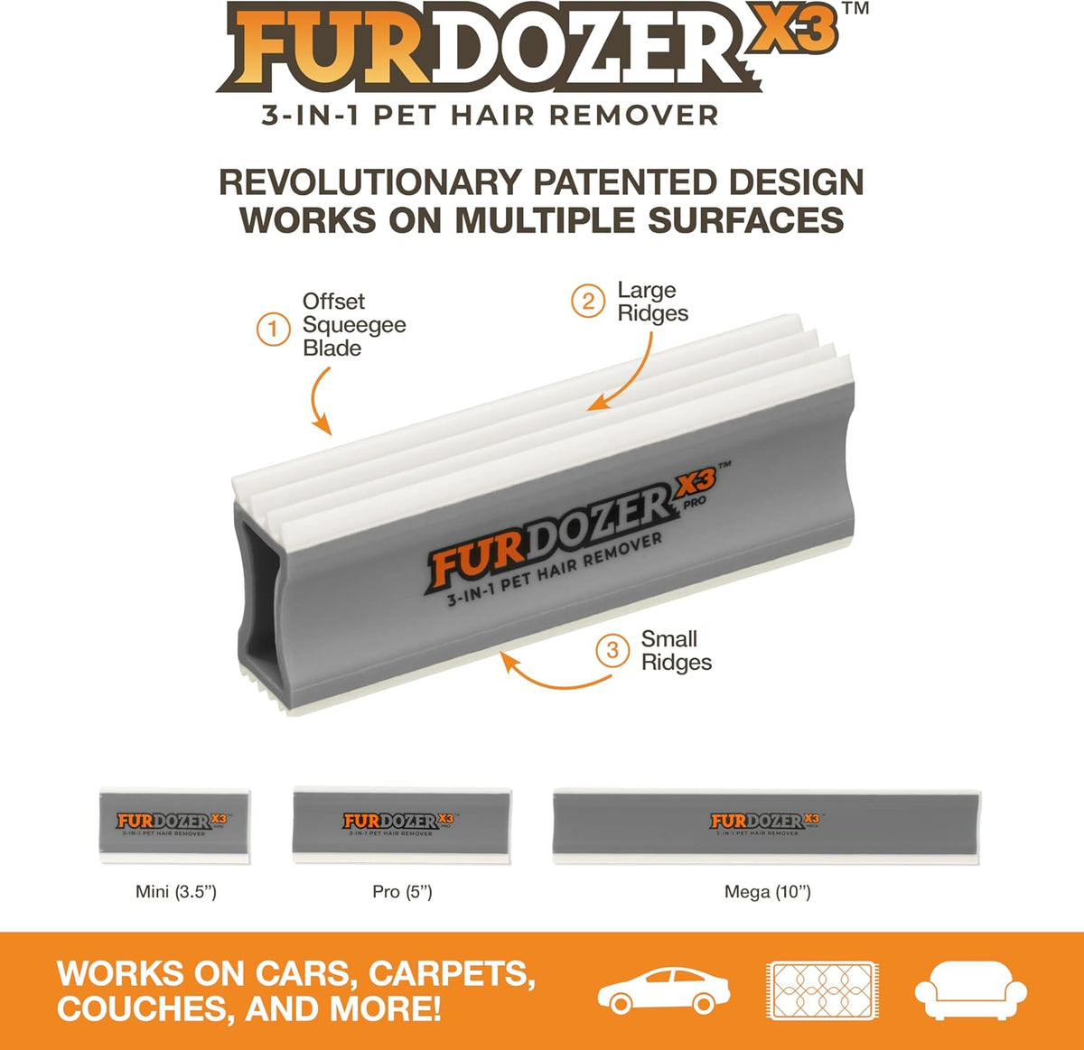 FurDozer Pet Hair Remover & Auto Detailing Tools - Cat & Dog Hair Remover for Carpets, Car Interiors, Couches, Bedding, 