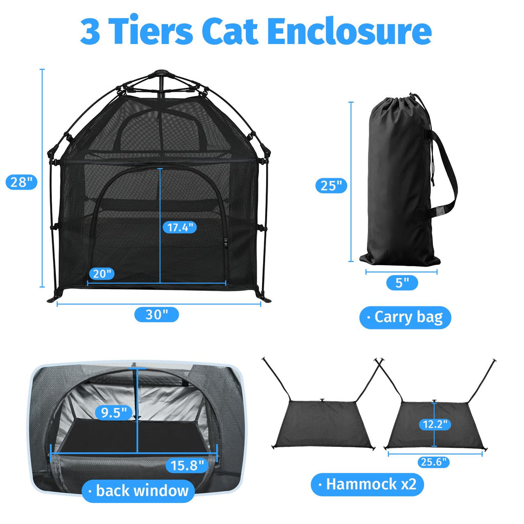 Catio Outdoor Cat Enclosure Pop up Cat Tower Tent(Square, L)