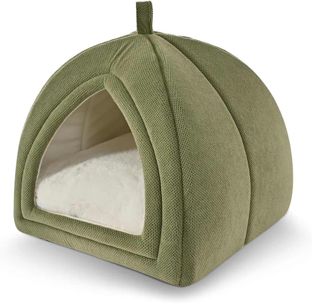 Amazon Basics Cat Bed Cave, 2-in-1 Foldable House for Indoor Cats, with Washable Cushion and Non-Slip Base, 17.5 x 17.5 
