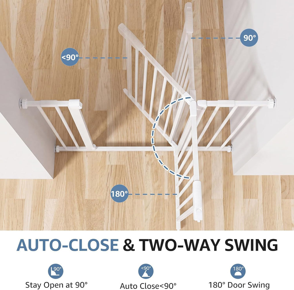 DUMOS 36 in Extra Tall Baby Gate for Stairs, 30-40.5 in, Auto Close, White