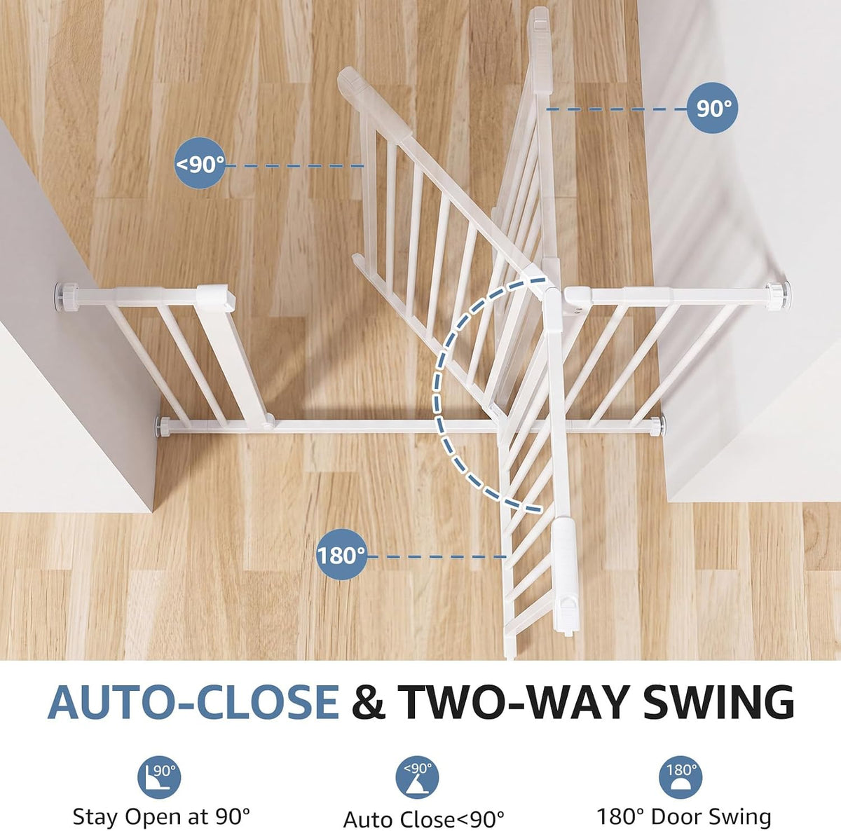 DUMOS 36 in Extra Tall Baby Gate for Stairs, 30-40.5 in, Auto Close, White