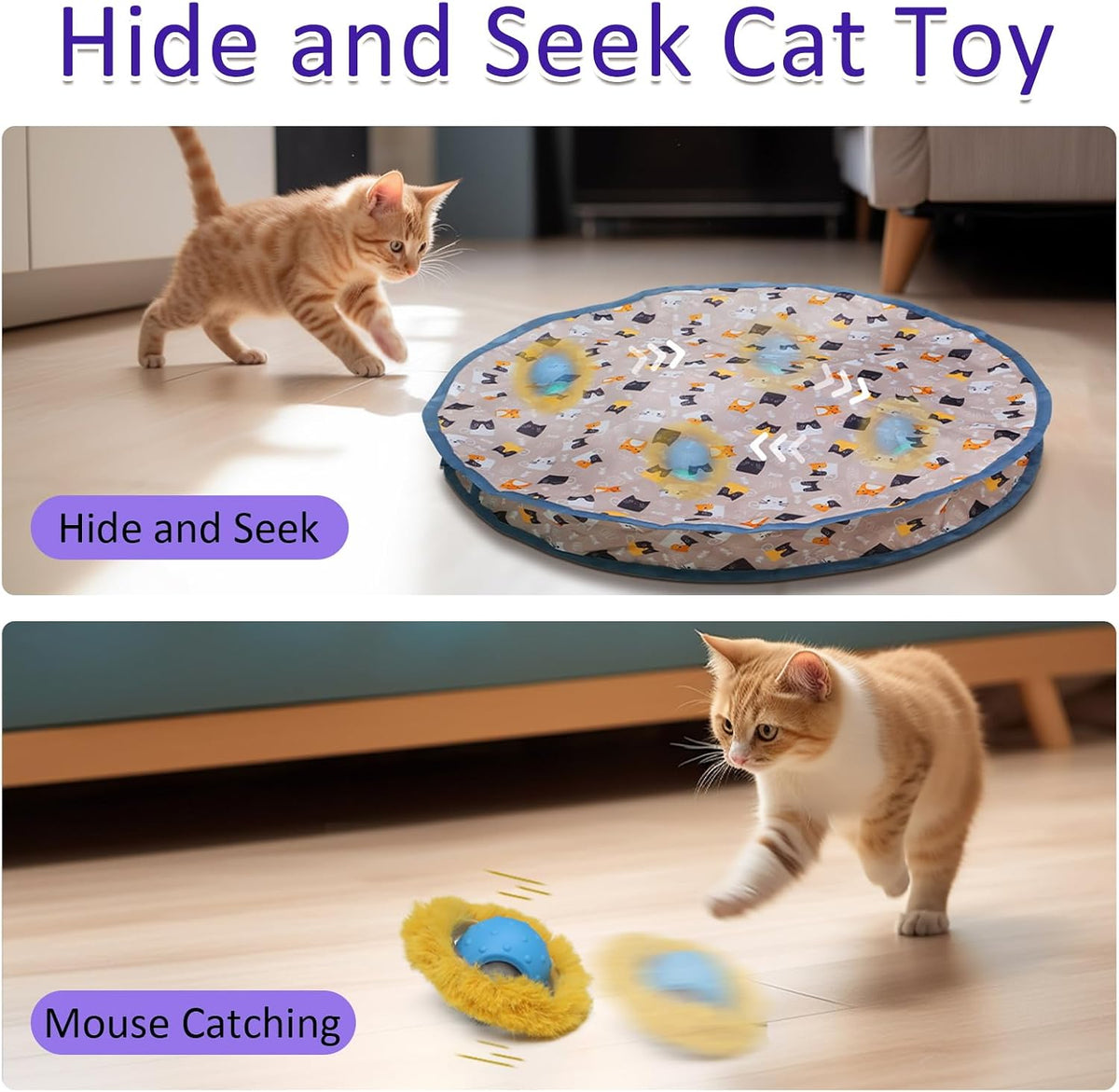 Giociv Interactive Cat Toys Ball Fast Rolling in Pouch, Motion Activate Chirping Cat Toy Hide and Seek Mouse Catching Ga