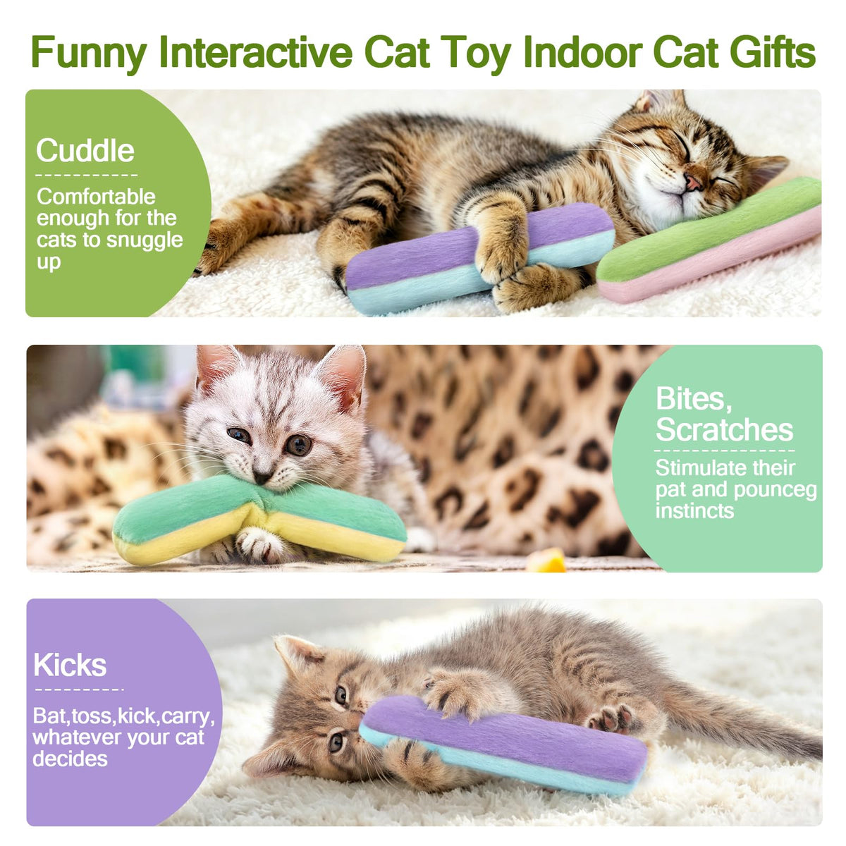 Retro Shaw Cat Toys Pillows, Refillable Catnip Kicker Toys for Indoor Cats