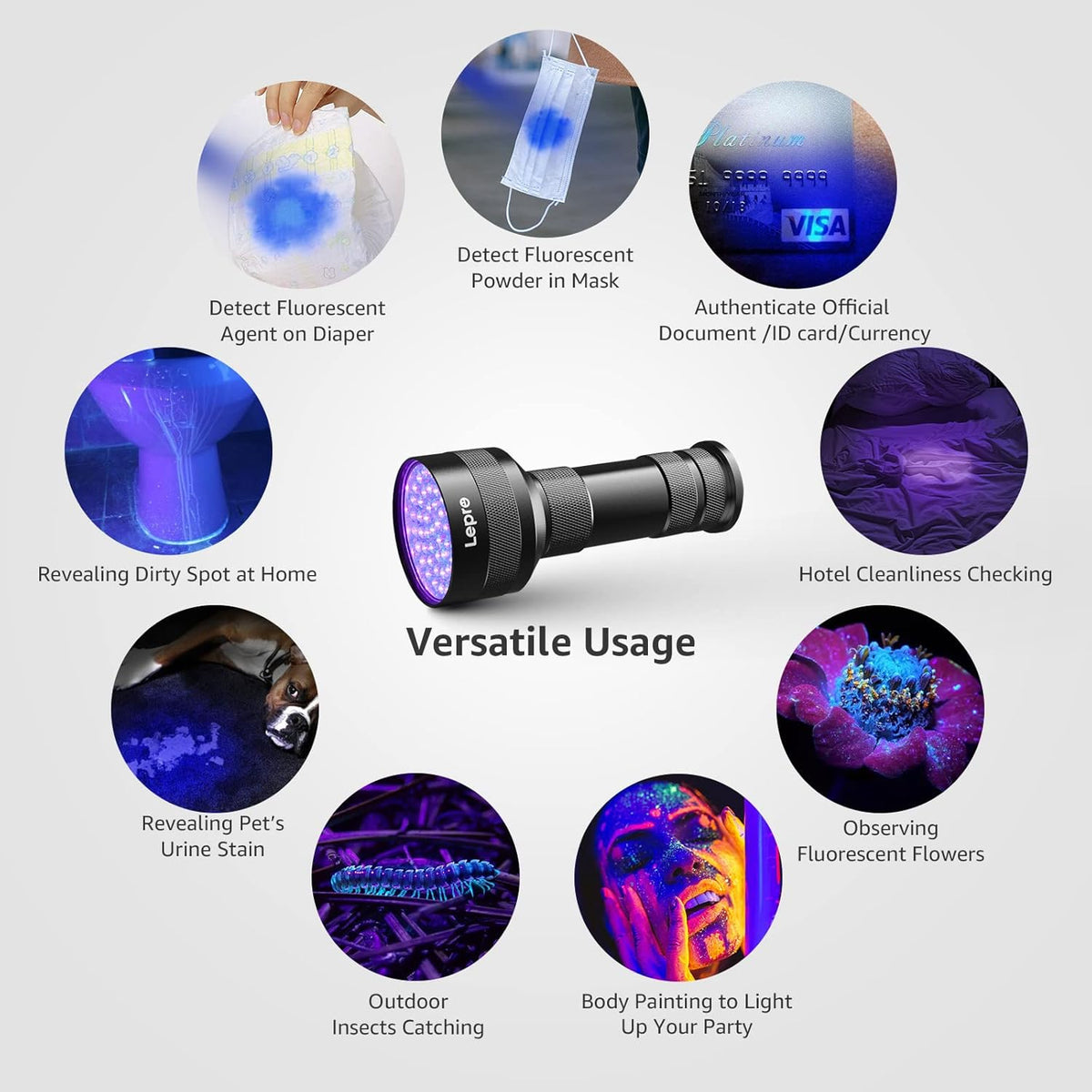 Lepro 51 LED Handheld UV Blacklight, 395nm, Pet Urine Detector