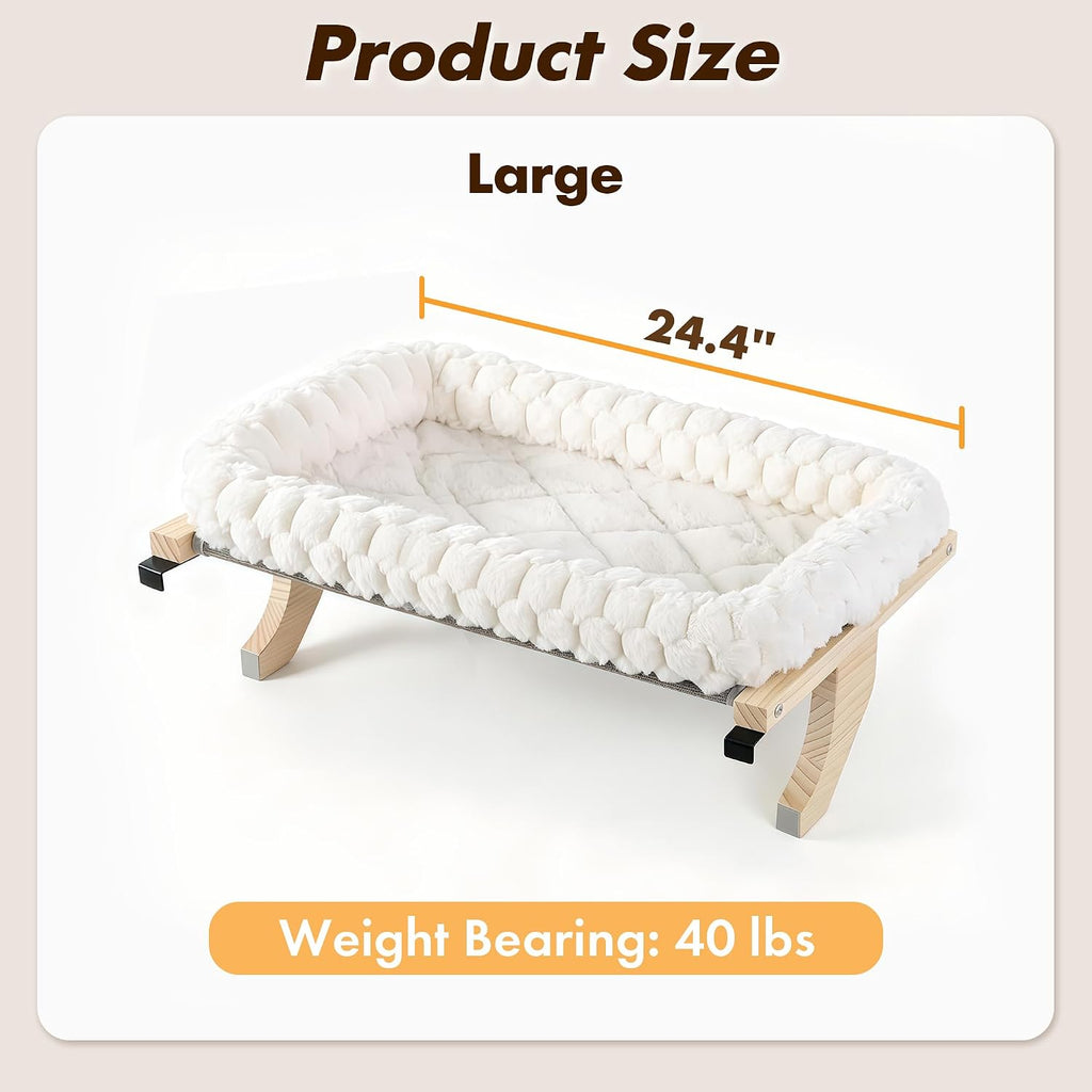 Cloud-soft Wooden Cat Window Sill Perch with Zipper Cushion,L White
