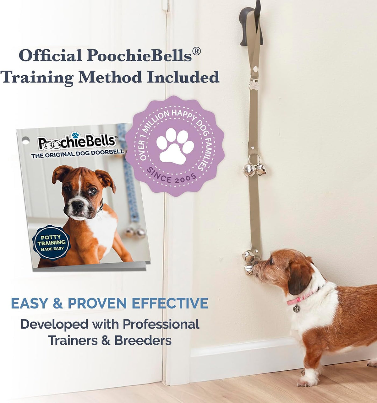 Dog Door Bells for Potty Training, Quick & Easy Puppy Potty Training Method Included, Handcrafted in USA with Loud, Paw-