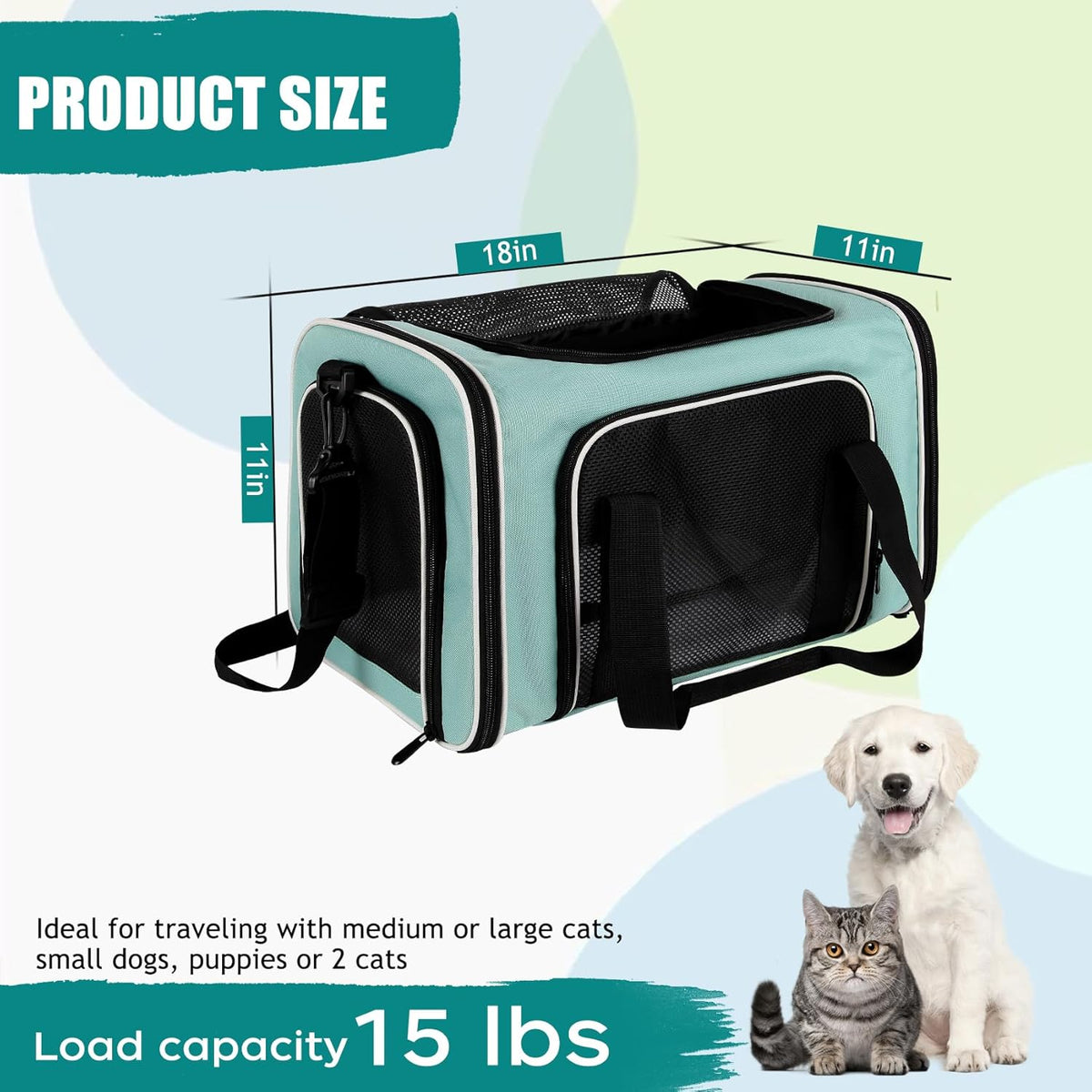 Cat, Dog Carrier for Small Medium Pet Carriers Up to15Lbs, Cats Carrier Soft- Sided Puppy Dogs Bag Portable Foldable Air