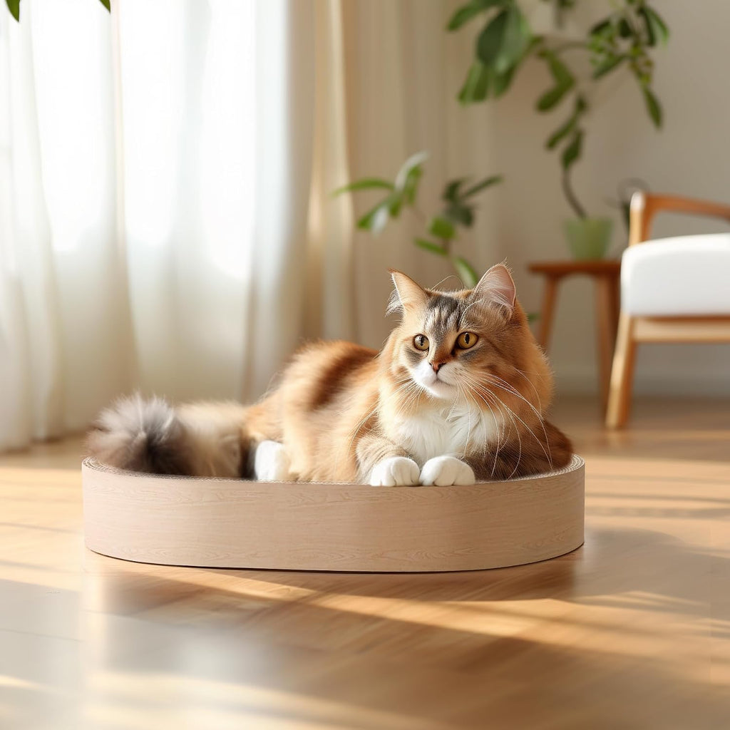 ComSaf Cat Scratcher Bed, Oval Cardboard Scratching Board for Indoor Cats