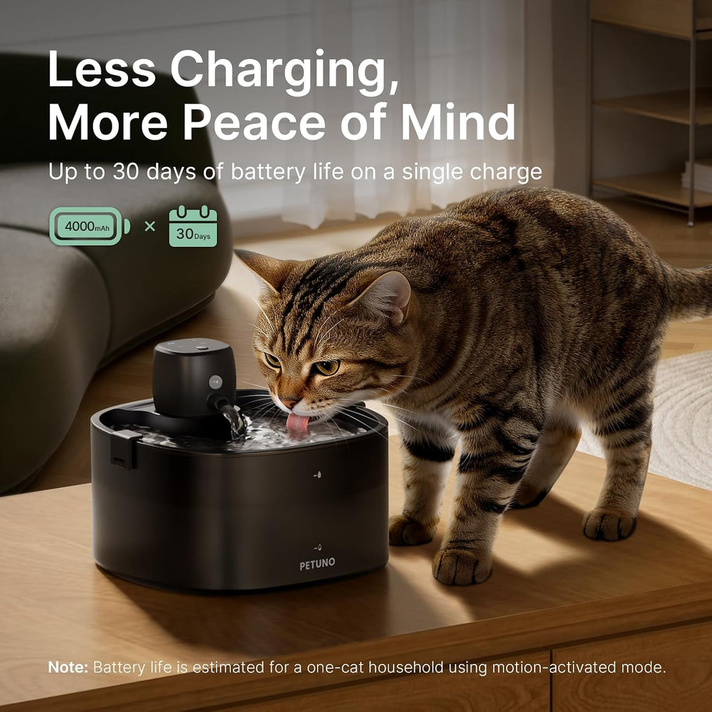 Cordless Cat Water Fountain, Battery Operated, Black, 78oz/2.3L
