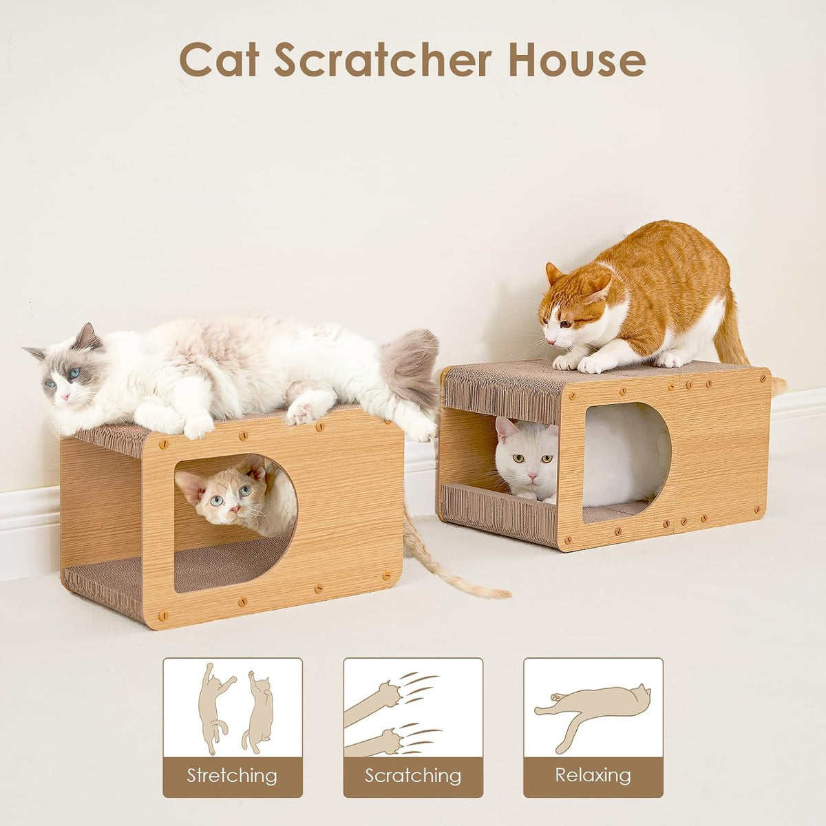 EHEYCIGA Cardboard Cat Scratcher House, 17-Inch Cat Scratch pad, Brown