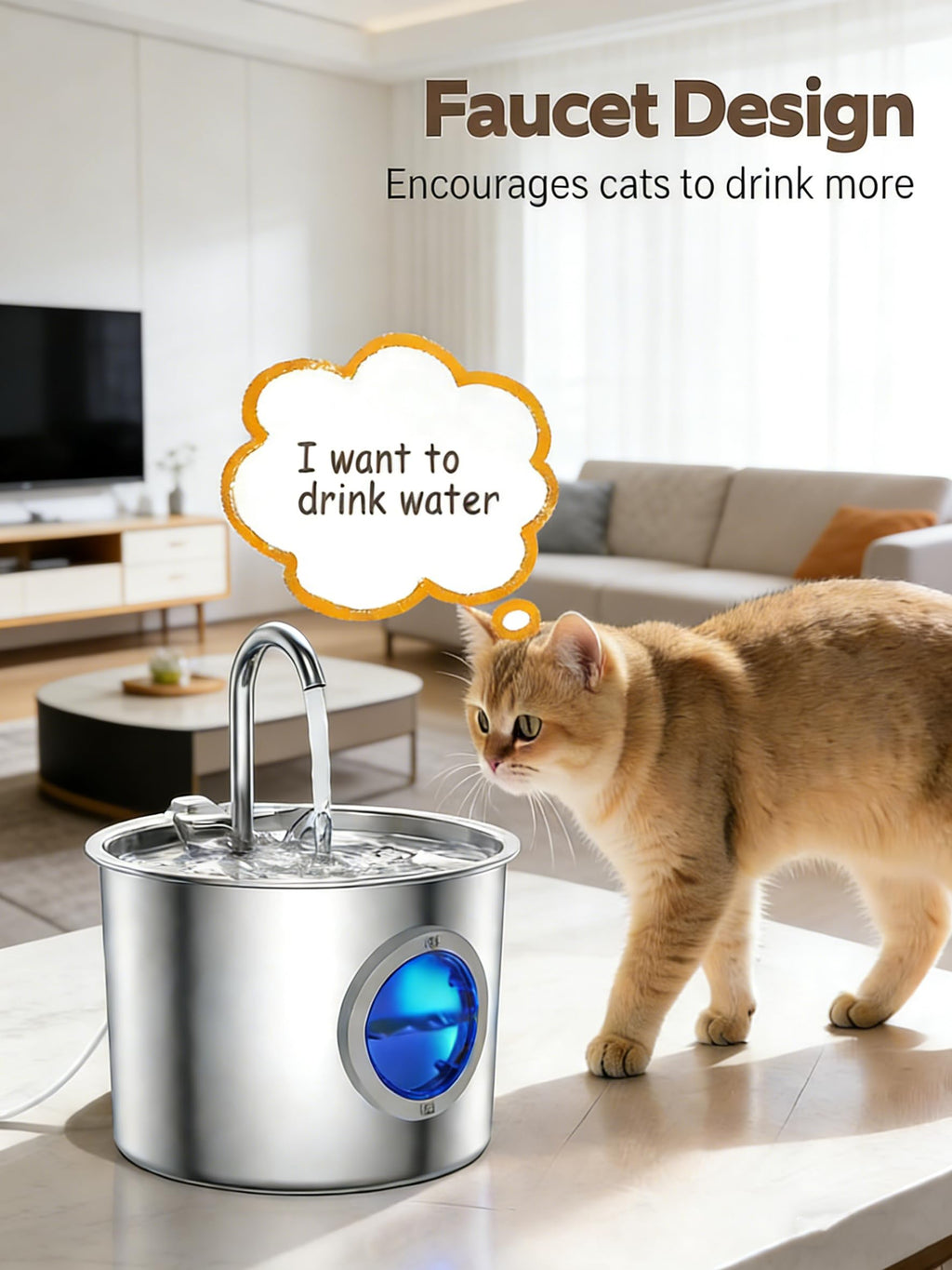 Cat Water Fountain Stainless Steel, Hygienic Drinking Fountain for Cats