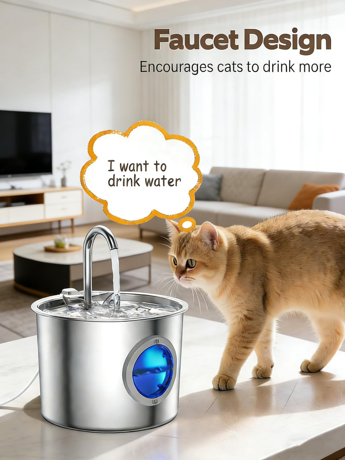 Cat Water Fountain Stainless Steel, Hygienic Drinking Fountain for Cats
