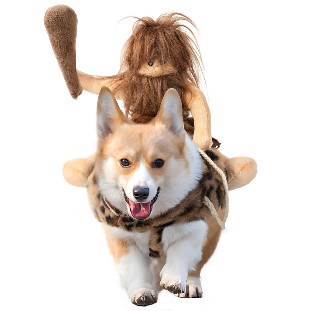 DELIFUR Dog Halloween Costume Funny Dog Cowboy Riding Costume Pet Costume Cat Suit Cowboy Rider Style for Small Medium Large Dogs (Primitive Man, Large)