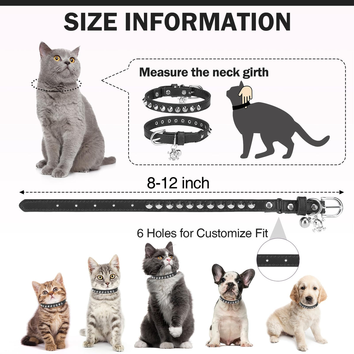 DILLYBUD Leather Cat Collar, Breakaway Kitten Collars with Bell, Black