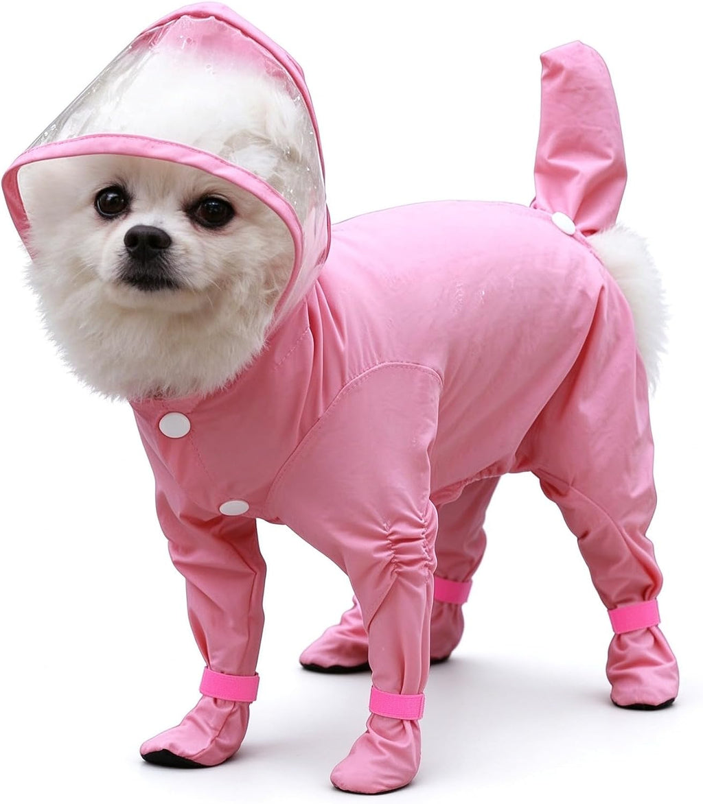 Giftsforlover Waterproof 4-Leg Dog Raincoat with Hood & Attached Boots (Medium,Green)