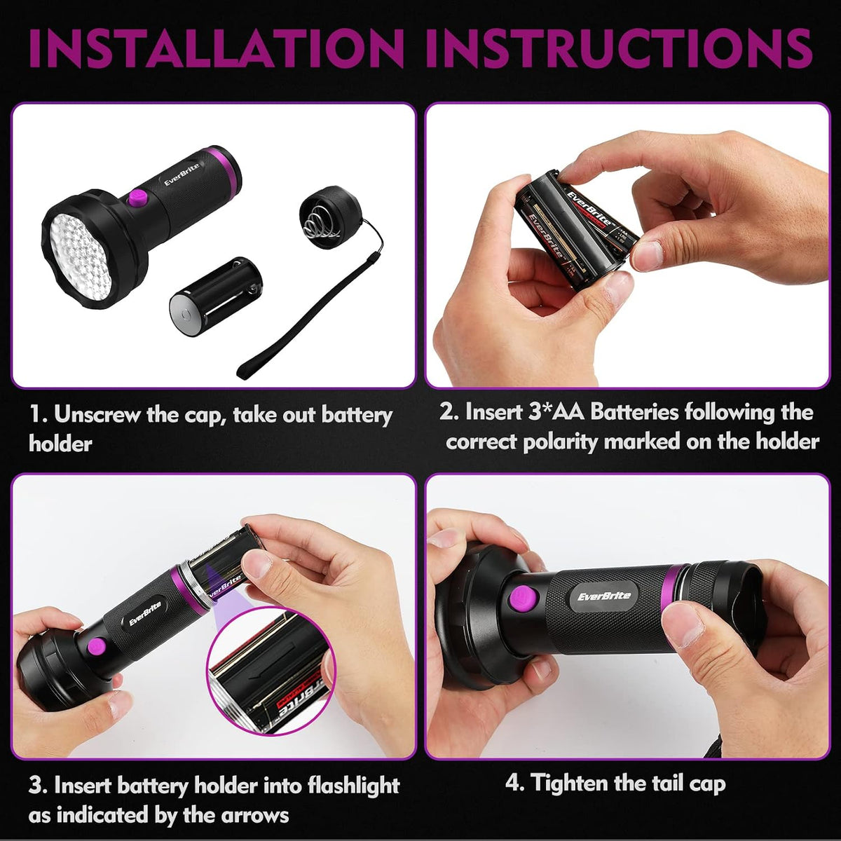 EverBrite 68 LED UV Blacklight Flashlight, 395nm for Pet Urine