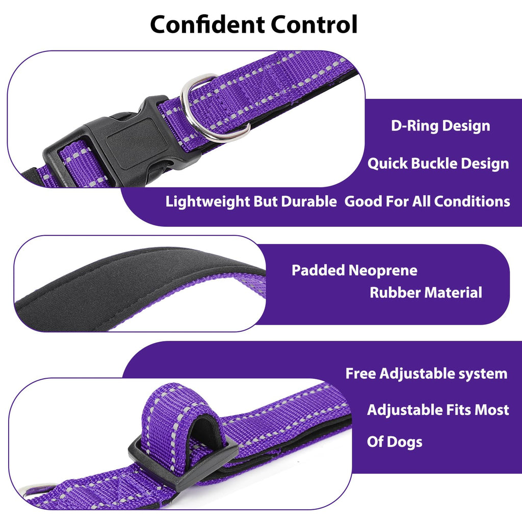 PenSeepet Reflective Dog Collar, Adjustable Nylon for Medium Dogs,Purple