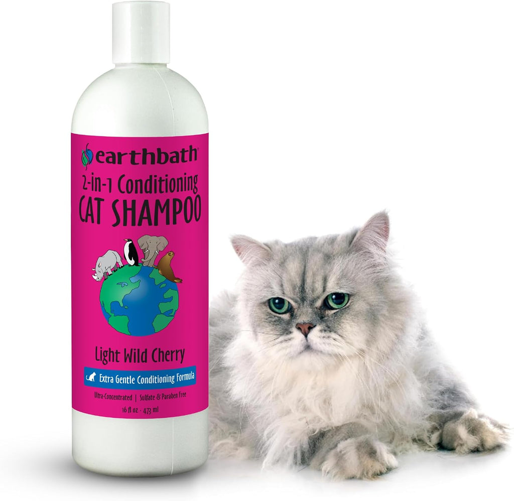 earthbath Wild Cherry 2-in-1 Cat Conditioning Shampoo, 16 Oz (1 Pack)