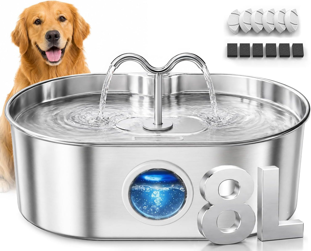 8L/270oz/2Gallon Stainless Steel Dog Water Fountain Pet Fountain