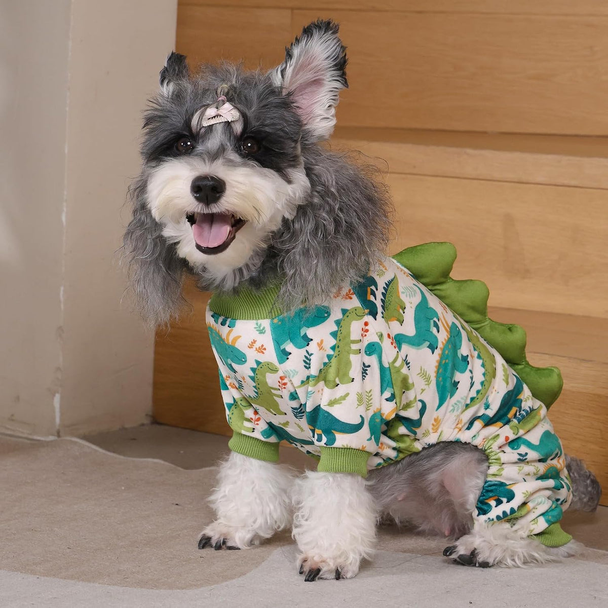 CuteBone Dinosaur Costume Dog Pajamas, Stretchy Spandex Crystal Velvet Sleepwear Coat for Small Dogs, Soft & Warm Pet Ou