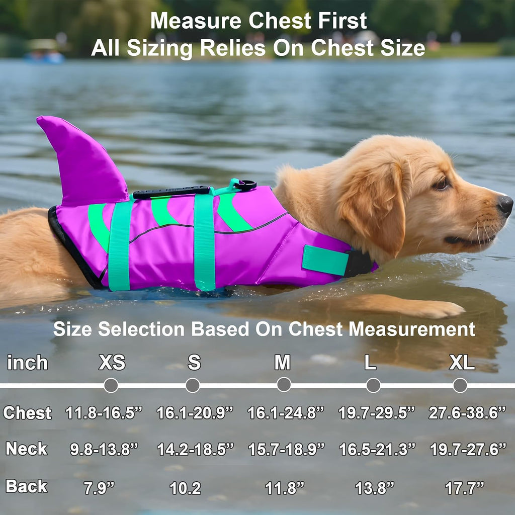 Fragralley Shark Dog Life Jacket, Easy to Put on Dog Life Vest for Swimming and Boating, Vibrant & Adjustable Dog Life P
