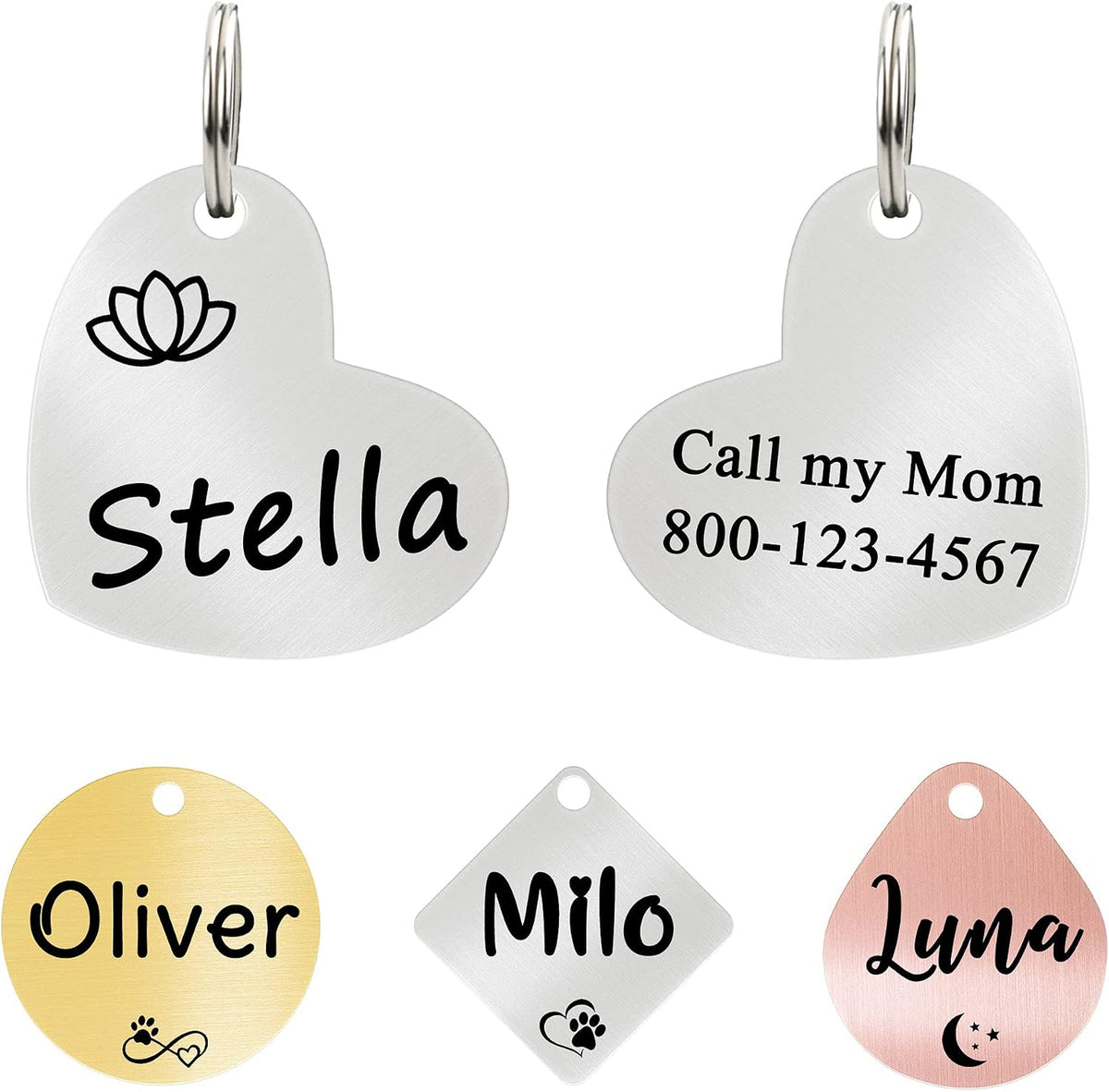 Cat ID Tag Personalized Pet Tags, Durable Stainless Steel Small Pet Mini Dog Cat Tag Lightweight - Fish Tag in Silver