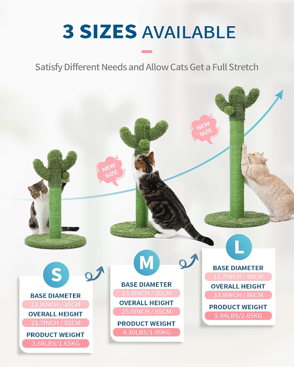 Made4Pets Cactus Cat Scratching Post for Indoor Cats with Plush Ball, 25.6"