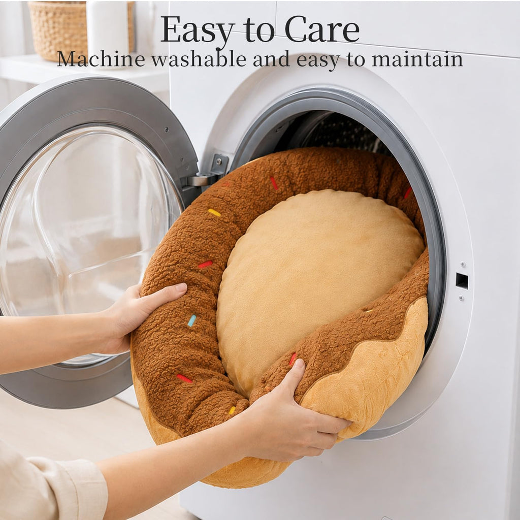Donut Calming Cat Bed for Indoor Cats, Washable Pet Bed, 21in
