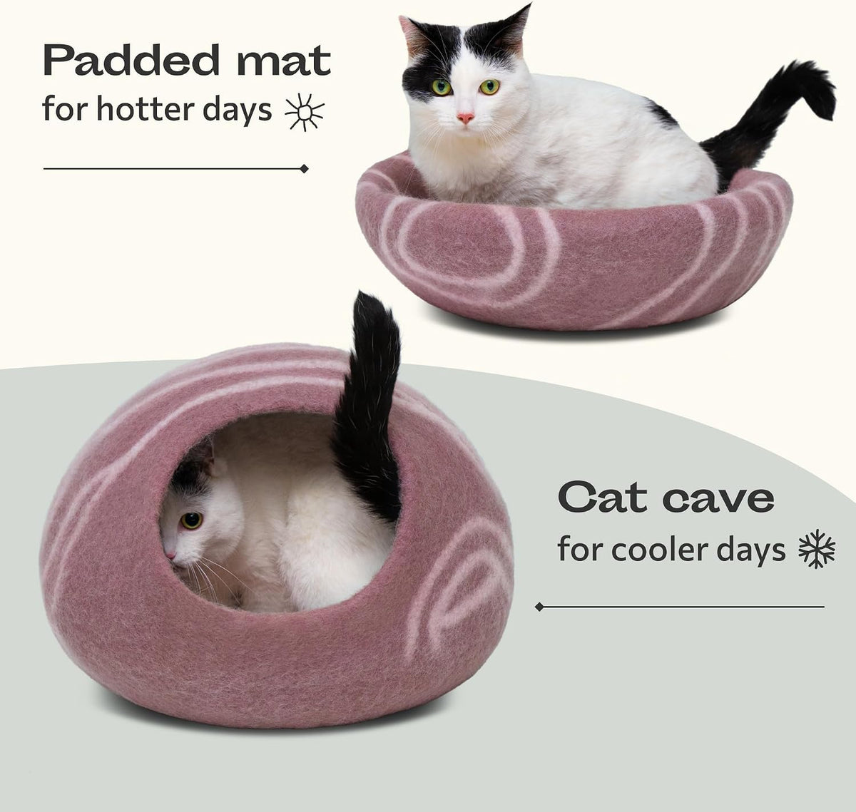 Cat Cave – Natural Wool – Self-Warming Hideaway for Indoor Cats & Kittens