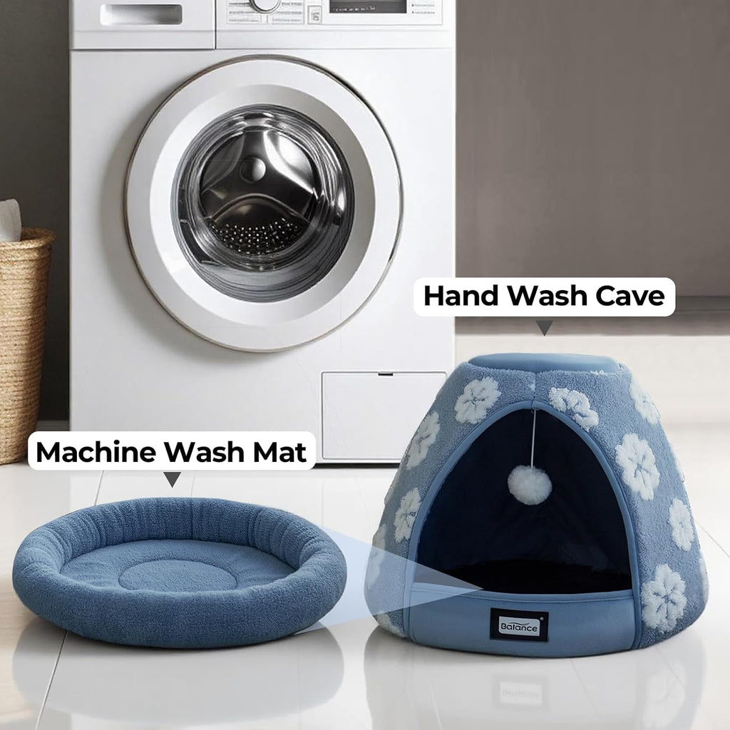 BALANCE Cat Beds for Indoor Cats, 2-in-1 Cat Bed Cave with Anti-Slip Bottom and Ultra-Soft Plush, Cozy Cats House Tent f