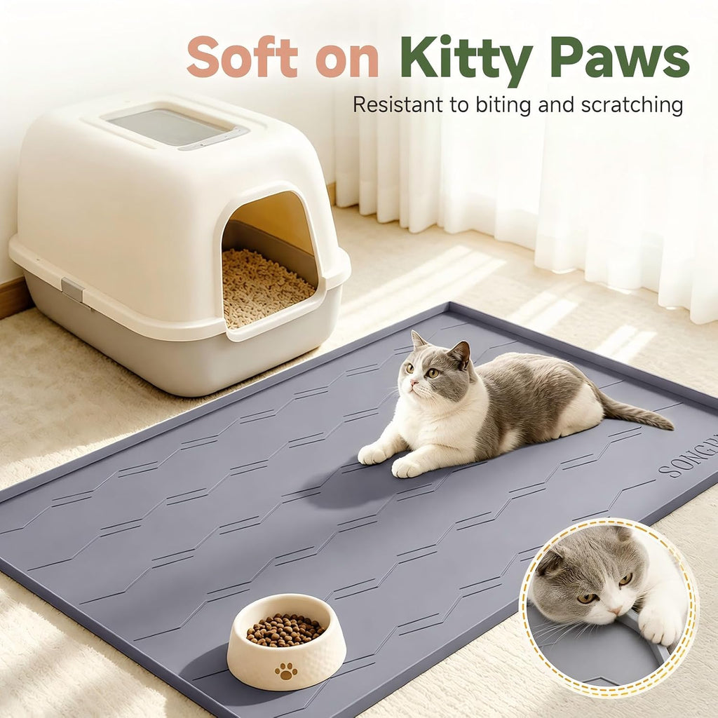 Songrey Silicone Cat Litter Mat 34" x 22", Large Litter Trapping Mat, Gray