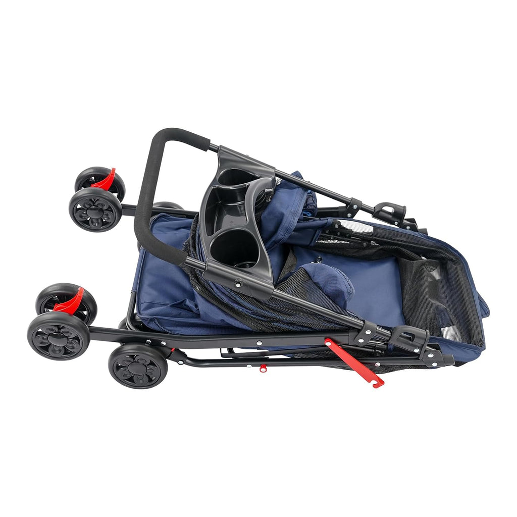 Foldable Pet Cart, Lightweight Travel Pet Stroller with 360°Wheels(Blue)