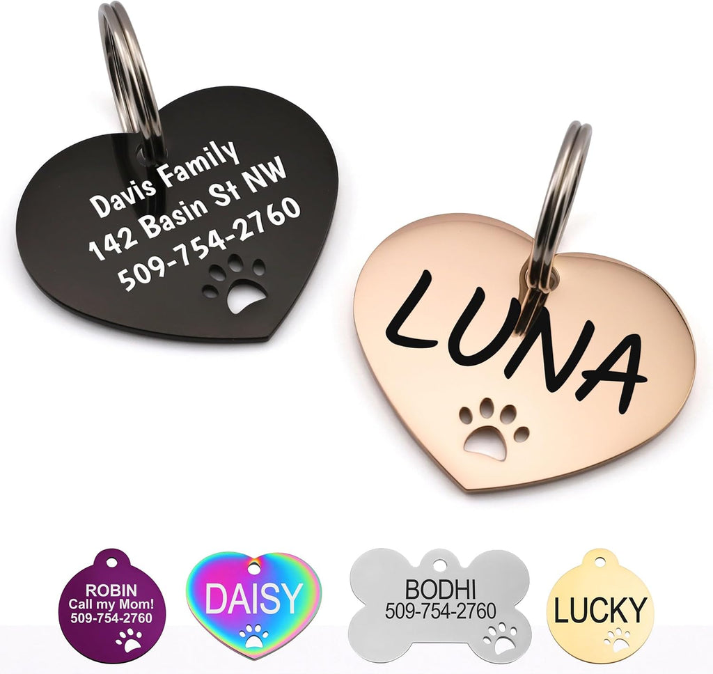 GoTags Personalized Steel Dog Tags - Engraved Bone Pet ID Tag with Paw