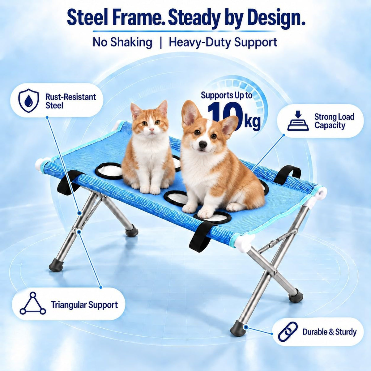 Dog Grooming Hammock Stand, Foldable Bath Sling Holder for Dogs Cats(Blue)