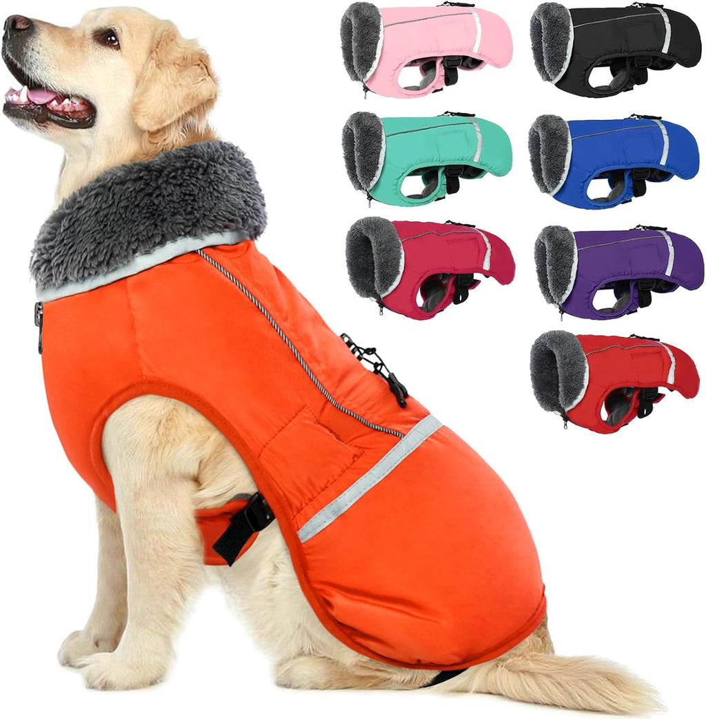 QBLEEV Warm Dog Coat, Reflective Dog Jacket, Waterproof Dogs Winter Coat