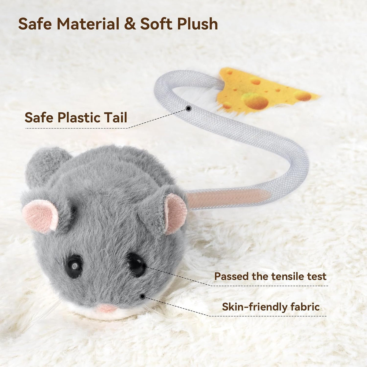 Migipaws Interactive MigiMouse Cat Toy 360° Rolling & Spin with Mesh Plastic Tail for Indoor Cats Smart Motion Sensor, R