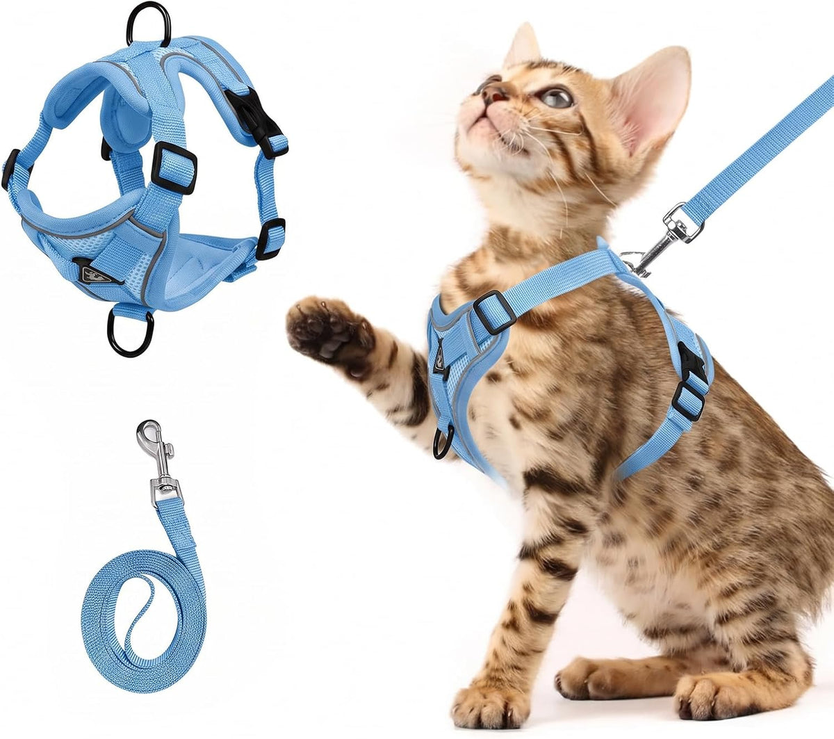 shudyear Cat Chest Harness and Leash Set Adjustable Anti-Escape Soft Mesh Cat Vest for Walking Outdoor(Blcak, M)