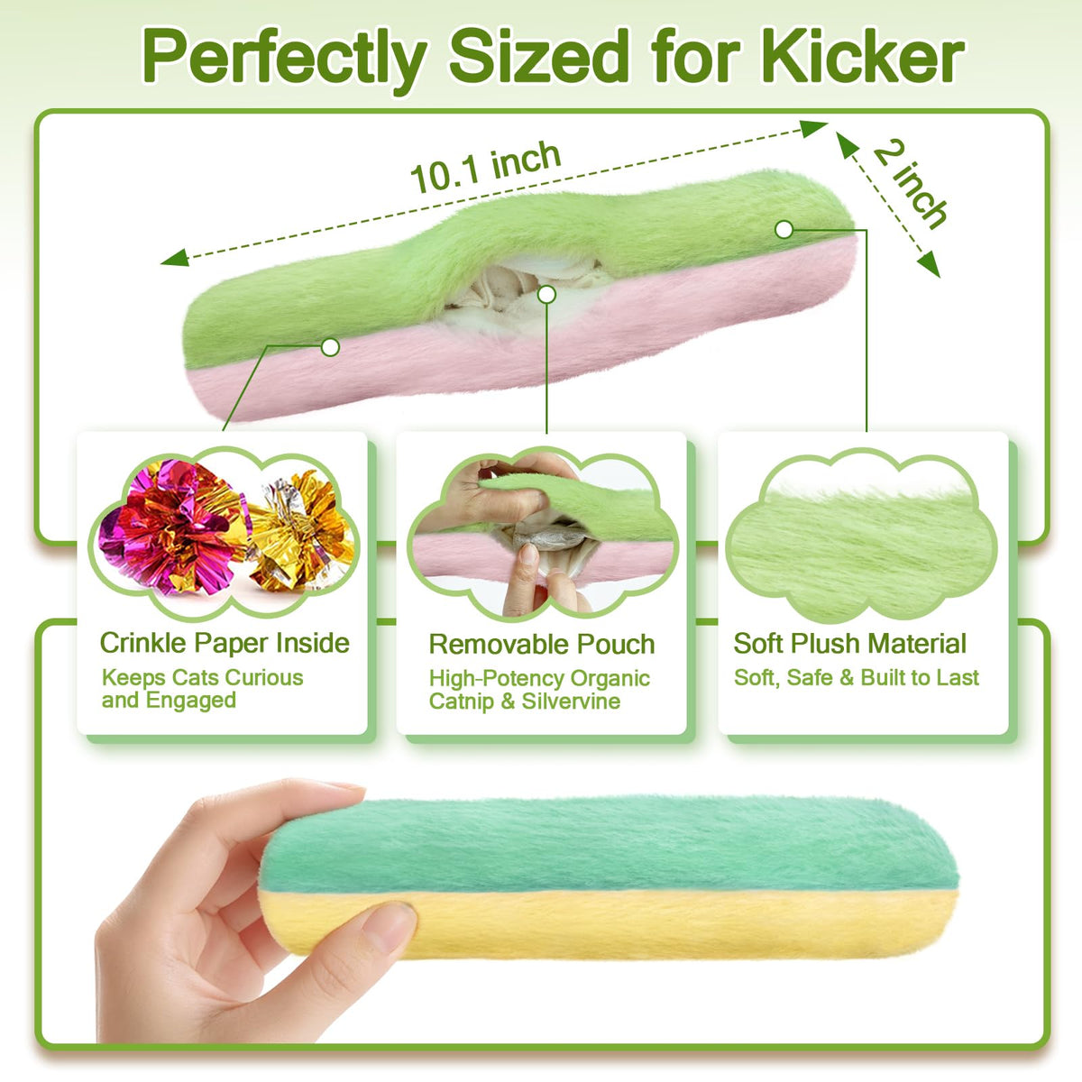 Retro Shaw Cat Toys Pillows, Refillable Catnip Kicker Toys for Indoor Cats