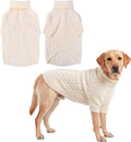 Dog Sweater Turtleneck Cable Knit Pet Sweater for Medium Large Dogs Soft Warm Cream White Dog Winter Clothes with Sleeve