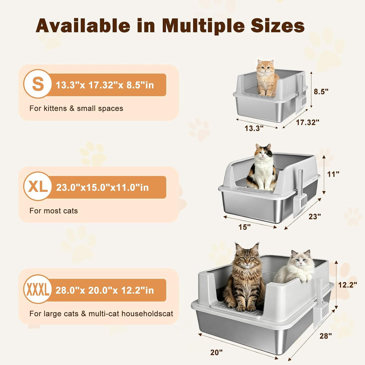 AIPERRO Stainless Steel Litter Box with Lid | XL Metal Enclosed Cat Litter Boxes with High Sided for Big Cats | Anti-Uri