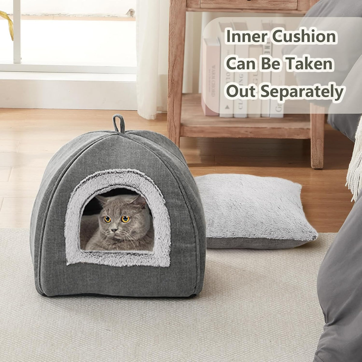Cat Bed Cave-Cat Beds for Indoor Cats,Kittens and Small Pets,Soft and Warm Cats House Tent Bed,Foldable and Washable wit