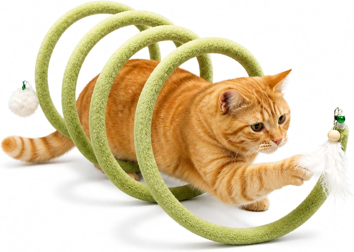 Cat Tunnel, Spiral Self-Play Soft Cat Toy for Indoor Cats, Green
