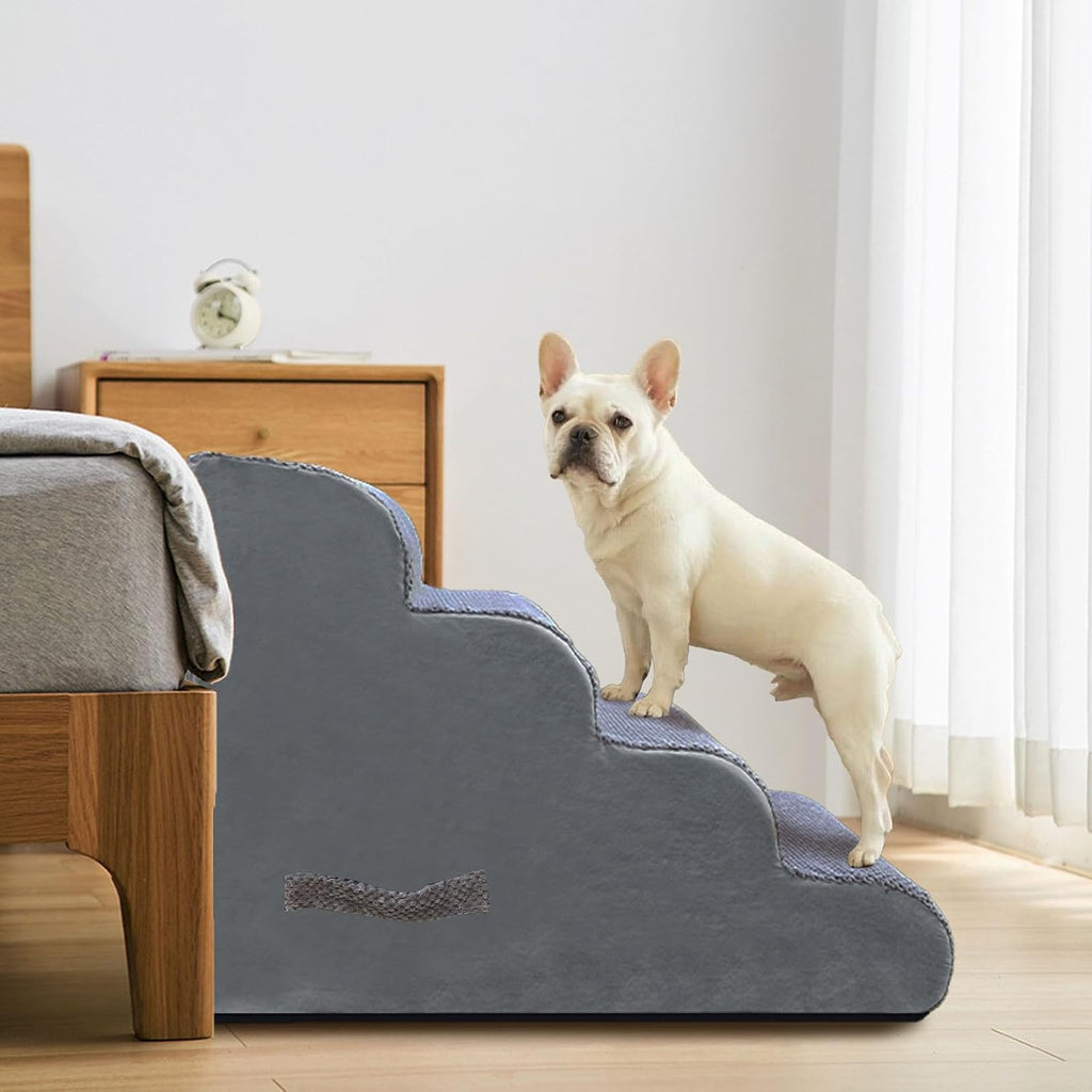 PAWSCRAT 4-Step Pet Stairs for High Beds & Sofas, 19.6''H Dog Stairs, Grey