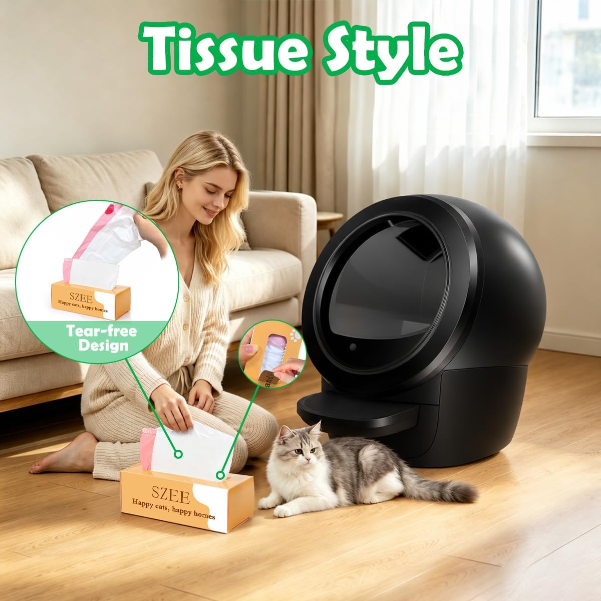 SZEE 120 Count Automatic Cat Litter Box Bags Fit for Litter Box Robot 3/4