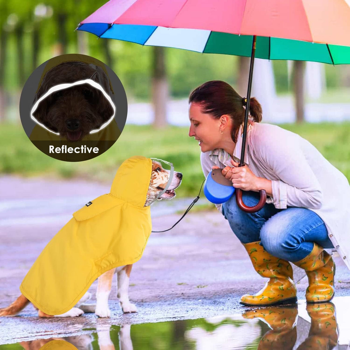 Lukovee Dog Raincoat, Waterproof Jacket with Clear Hood & Leash Hole, S