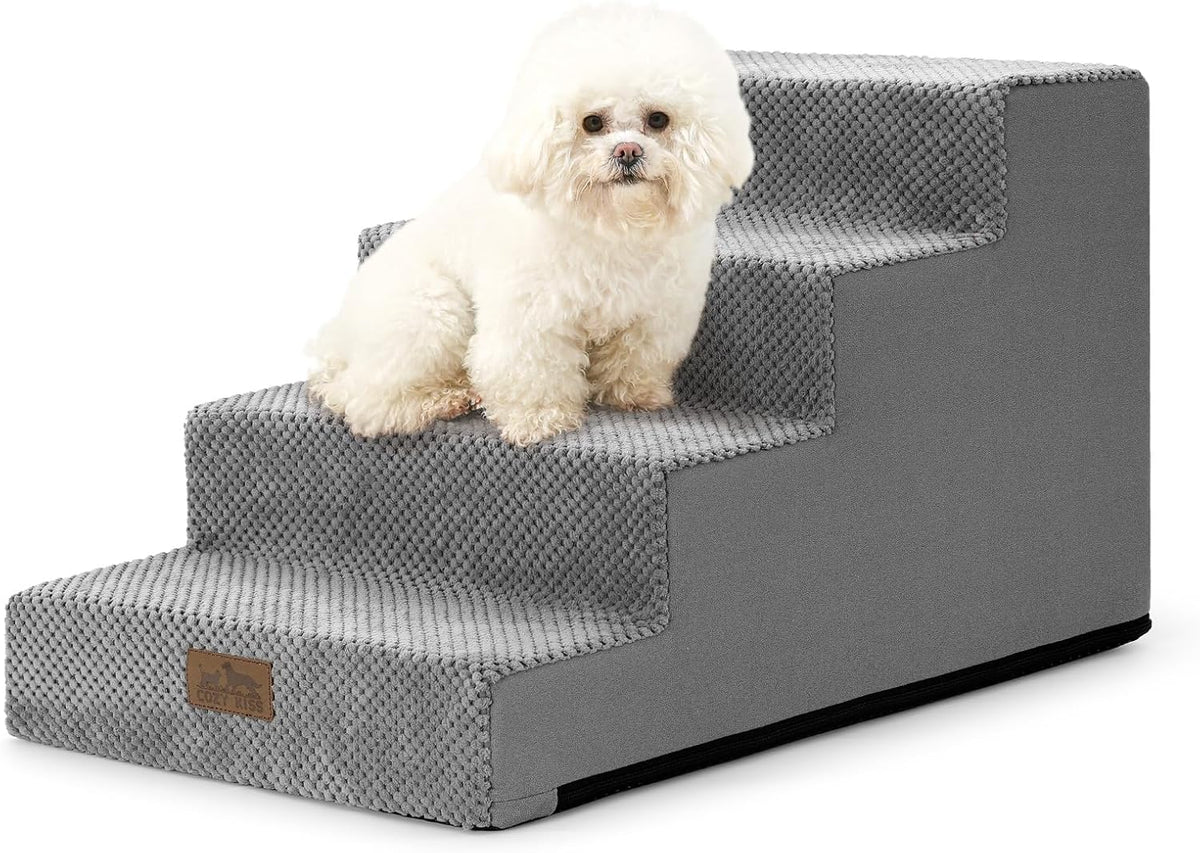 COZY KISS Dog Stairs for Small Dogs, 4 Step Pet Stairs for Beds & Couches