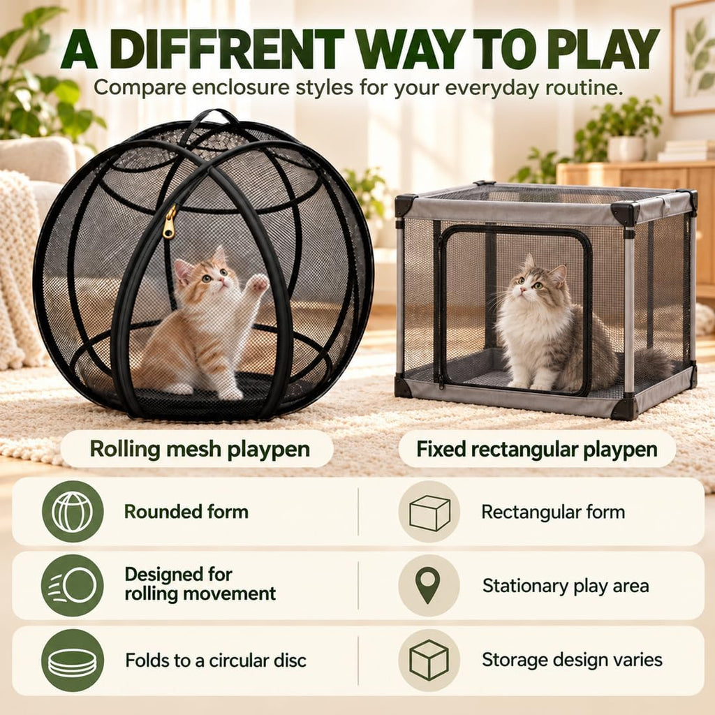 360° Panoramic Pop-Up Rolling Cat Playpen Ball, 27" Hamster Ball for Cats